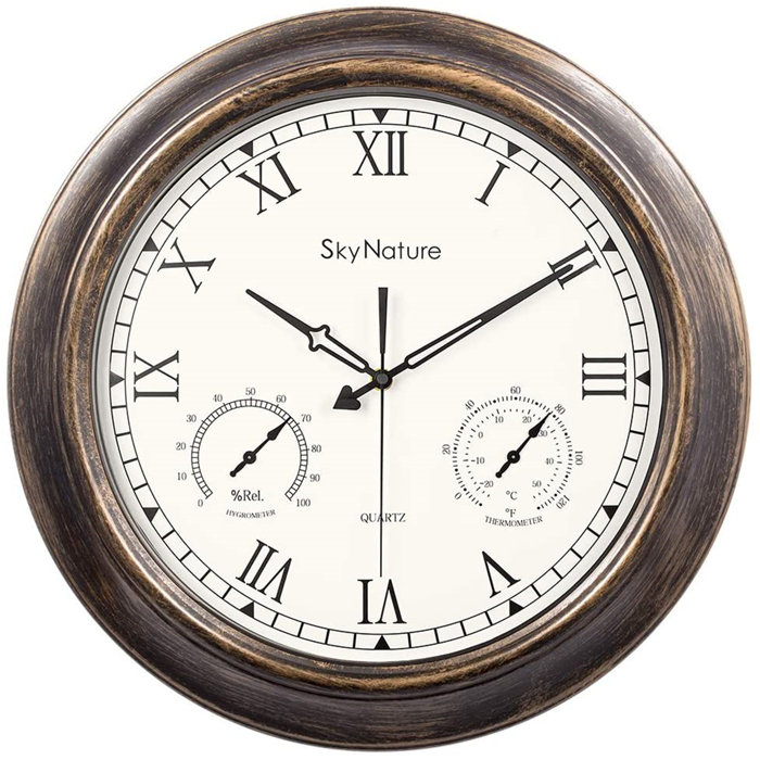 BEW Waterproof Outdoor Clock, 18 Inch Large Outdoor Clocks With Thermometer & Hygrometer Combo